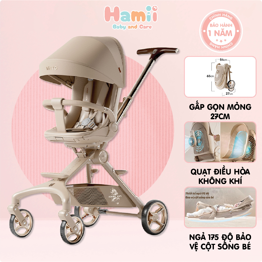 Xe Đẩy Gấp Gọn Cho Bé Vinng Q11 Cao Cấp, Đảo Chiều 3 Tư Thế Nằm, Ngả, Ngồi, Khung Xe Bằng Hợp Kim