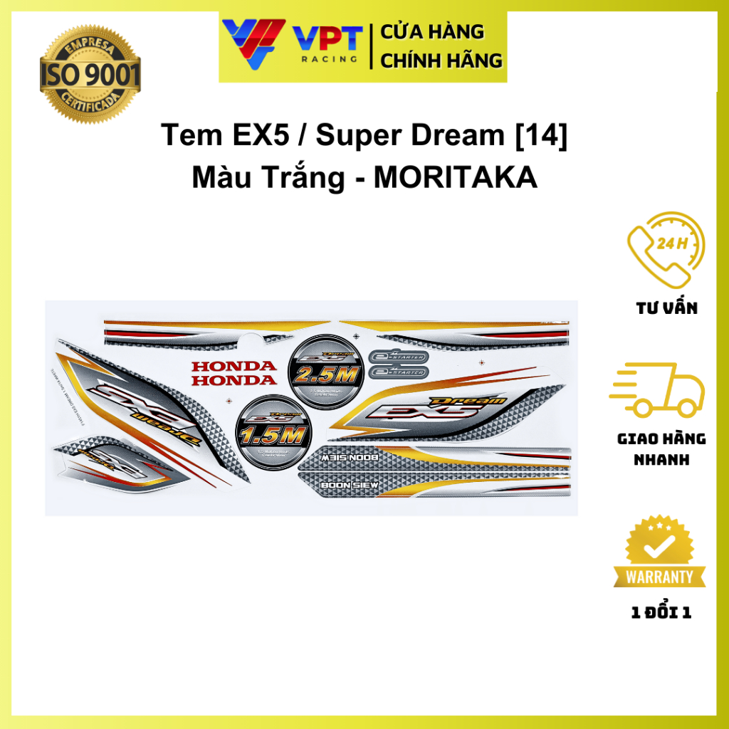 Tem Ex5, Super Dream trắng chính hãng MORITAKA, Malaysia F1451H-EX5
