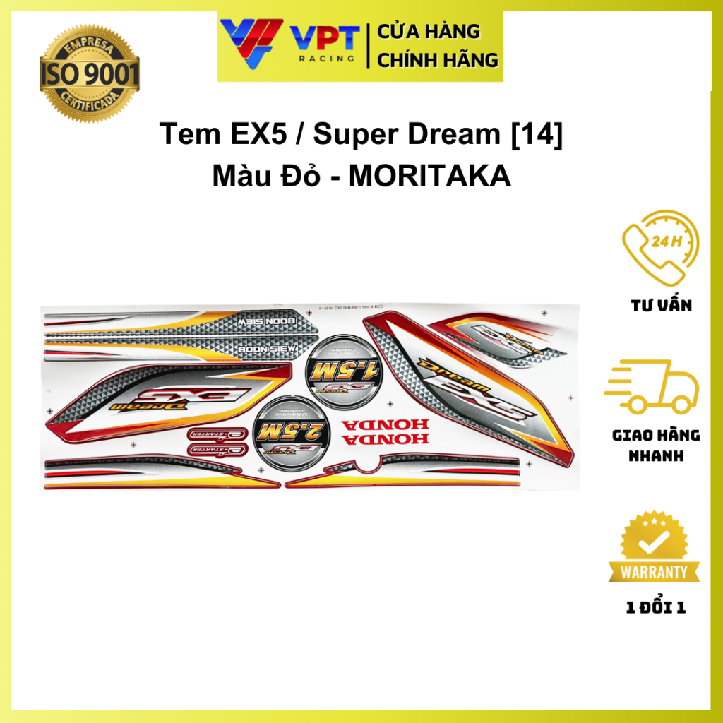 Tem Ex5, Super Dream đỏ chính hãng MORITAKA F1451H-EX5