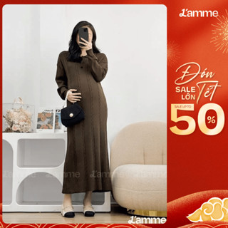 Váy len suông váy len bầu VL057 freesize dưới 75kg cổ polo thiết kế dáng dài basic, dễ phối đồ, chất liệu len dệt