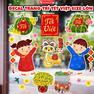 Decal Dán Trang Trí Tết Ất Tỵ 2025  Decal Tranh Dán Cửa Kính Decor Tết Chống Nước - Nhiều Mẫu Lựa Chọn - Sẵn Keo Dán
