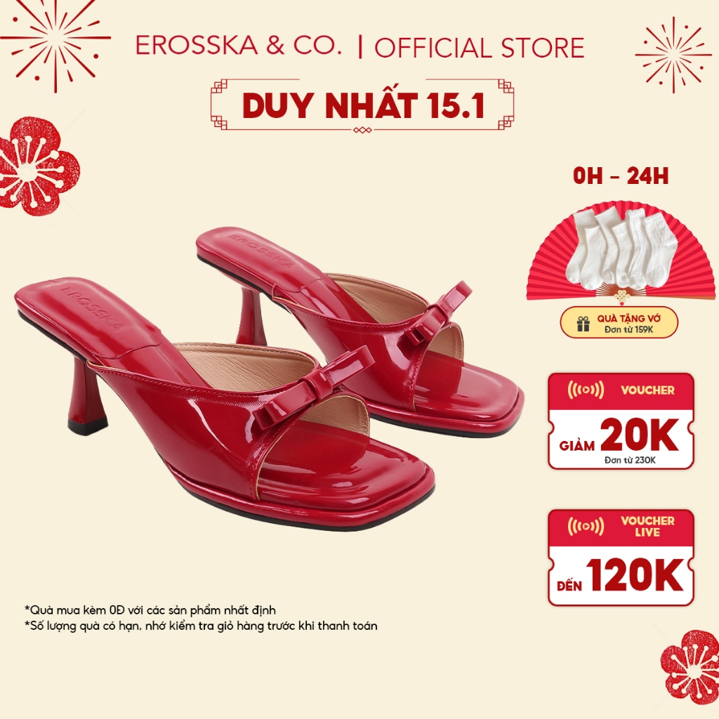 Erosska - Guốc cao gót nữ đính nơ thời trang thiết kế đơn giản màu đỏ cao 6cm - EM126