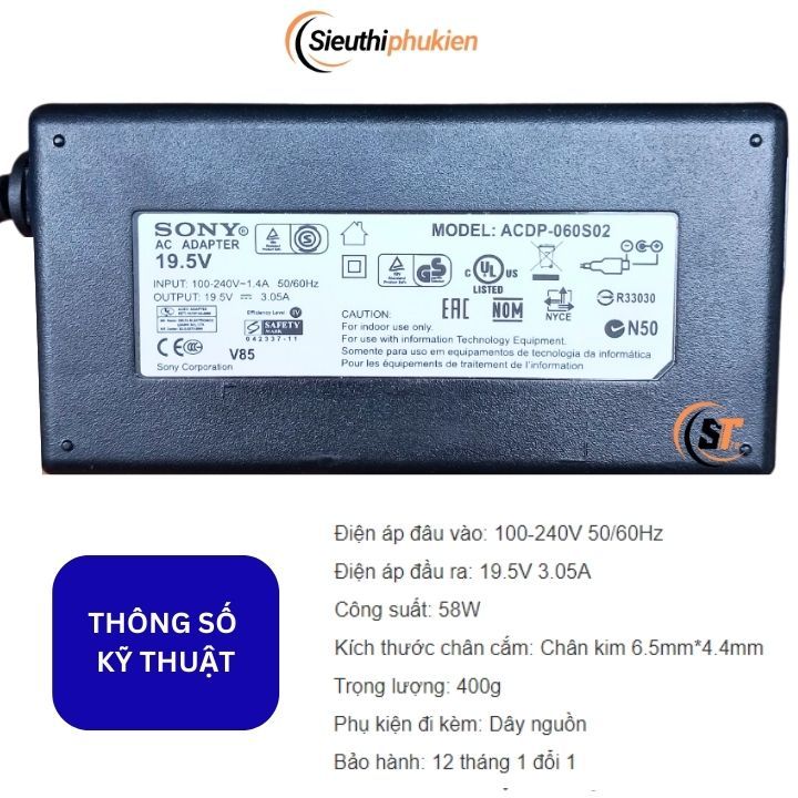 Cục nguồn tivi sony 19.5V 59W 60W bảo hành 12 tháng - cho ti vi sony  32inch 40inch