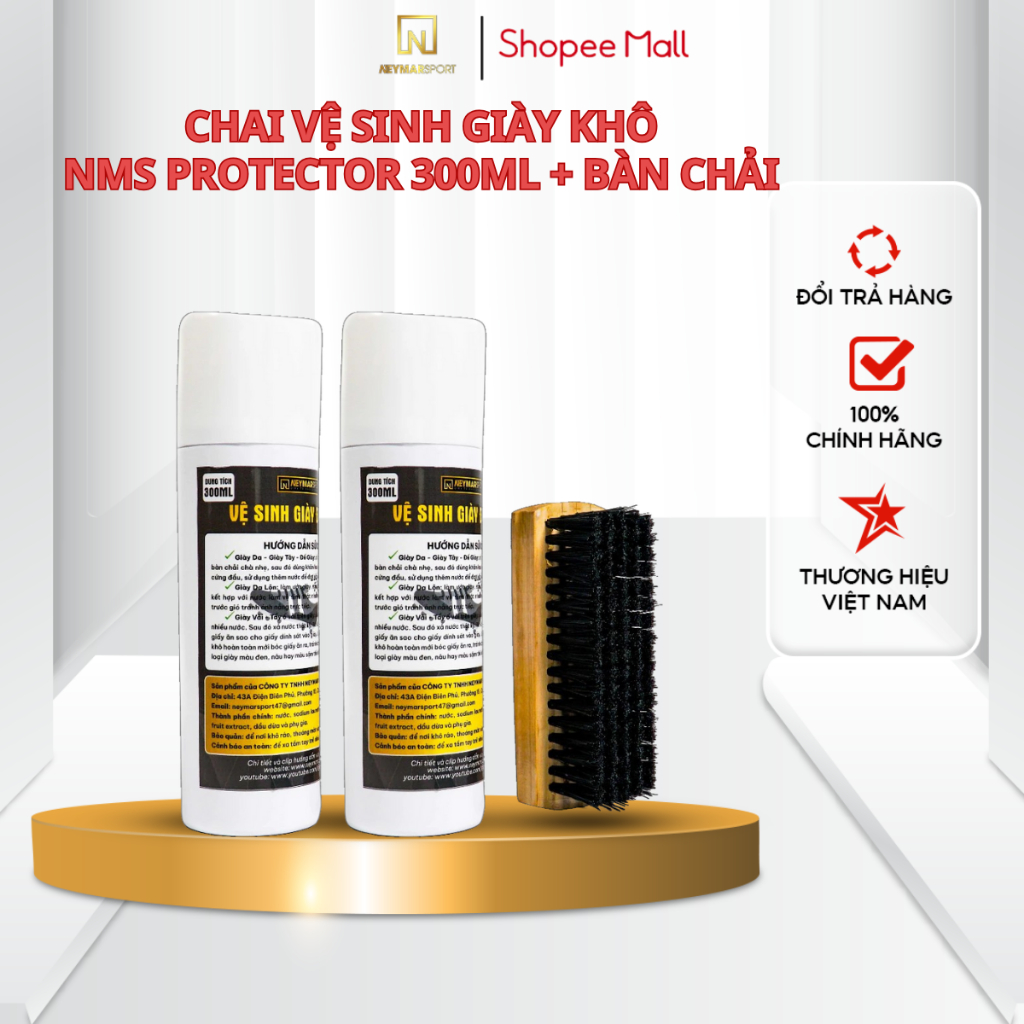 Chai Vệ sinh giày khô Neymarsport 300ml + bàn chải đi kèm
