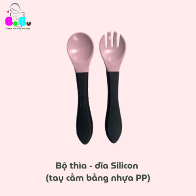 Bộ Thìa Dĩa Silicon (tay cầm bằng nhựa PP) BeBu Cao cấp cho bé