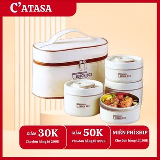  Hộp Cơm Văn Phòng Giữ Nhiệt Inox 2 Tầng Tách Ngăn Chống Mùi Kèm Túi Xách Tiện Lợi 
