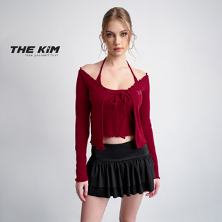 Set áo cardigan dài tay buộc dây, kèm áo cổ yếm TKE KIM , áo len tăm dài tay 2 chi tiết T313