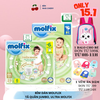 Tã/bỉm Quần dán MOLFIX ORGANIC ultra jumbo  thiên nhiên bằng bông size  M40+6 / L36+6 / XL34+6 / XXL30+6 / XXX24+6
