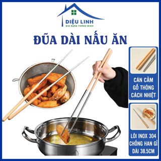 Đũa Xào Inox 1 Đôi Đũa Dài 38.5cm Cán Cầm Gỗ Dùng Xào Nấu Ăn Đảo Thức Ăn Chống Nóng Dieulinhshop