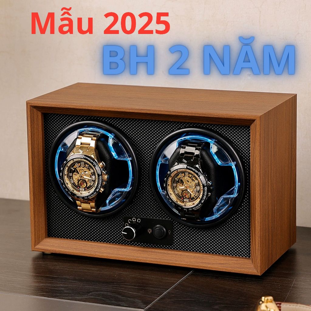 Mẫu 2026 Hộp xoay đồng hồ cơ 2 xoay SKW166 bằng gỗ cao cấp sang trọng mẫu mới bảo hành 2 năm