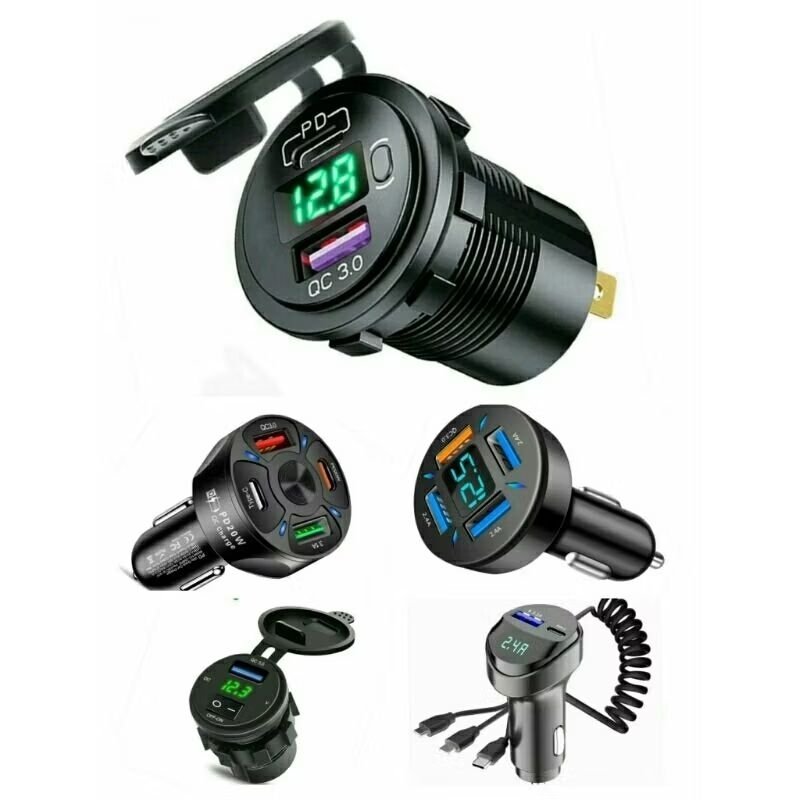 ✅ Sạc nhanh sạc xe Ô tô xe máy 18W 20W 30W 45W Type C kép đèn LED sạc nhanh PD & QC 3.0 Đồng hồ đo đ