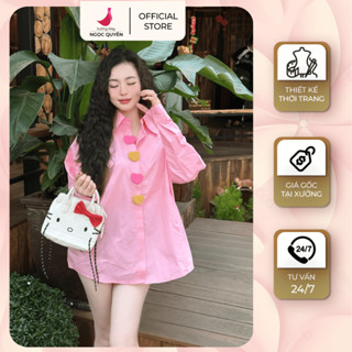 Áo Sơ Mi Form Oversize Giấu Quần Họa Tiết Khuy Trái Tim Thời Trang Nữ | XƯỞNG MAY NGỌC QUYÊN