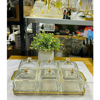 SALE Hũ khay đựng bánh kẹo mứt tết hoa quả Hũ Thuỷ Tinh kèm nắp Nhựa Trong  và khay Nhựa trang trí tết hũ đựng mứt tết