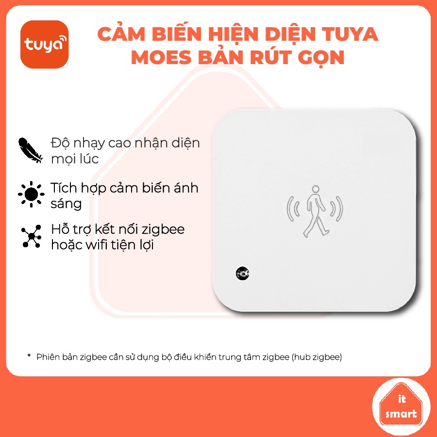 Cảm biến hiện diện Tuya Moes zigbee/wifi bản tiết kiệm, nhận diện khi ngồi im, sóng mmWave chuẩn xác