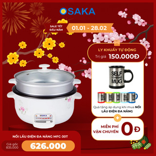 Nồi lẩu điện đa năng 2 tầng 3L OSAKA, chiên, xào, nấu, nướng công nghệ an toàn | GIA DỤNG OSAKA