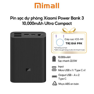 Pin sạc dự phòng Xiaomi Power Bank 3 10,000mAh Ultra Compact | Hàng chính hãng | Bảo hành 6 tháng