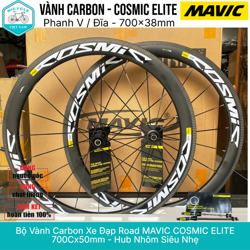 Bộ Vành Carbon Xe Đạp Road MAVIC COSMIC ELITE 700C x 50mm - Phanh V/Đĩa – Hub Nhôm , Siêu Trớn