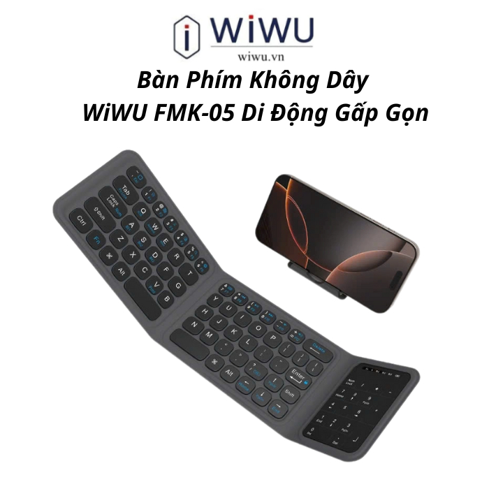 Bàn Phím Gập Gọn Di Động Bluetooth WiWU FMK-05 Có Bàn Di Chuột Kèm Giá Đỡ Cho Laptop, Máy Tính Bảng,