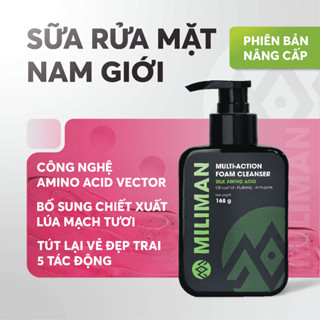 Sữa Rửa Mặt Nam Cao Cấp MILIMAN Công Nghệ Amino Acid Vector Multi-action Foam Cleanser 168G - Phiên Bản Nâng Cấp Bổ Sung