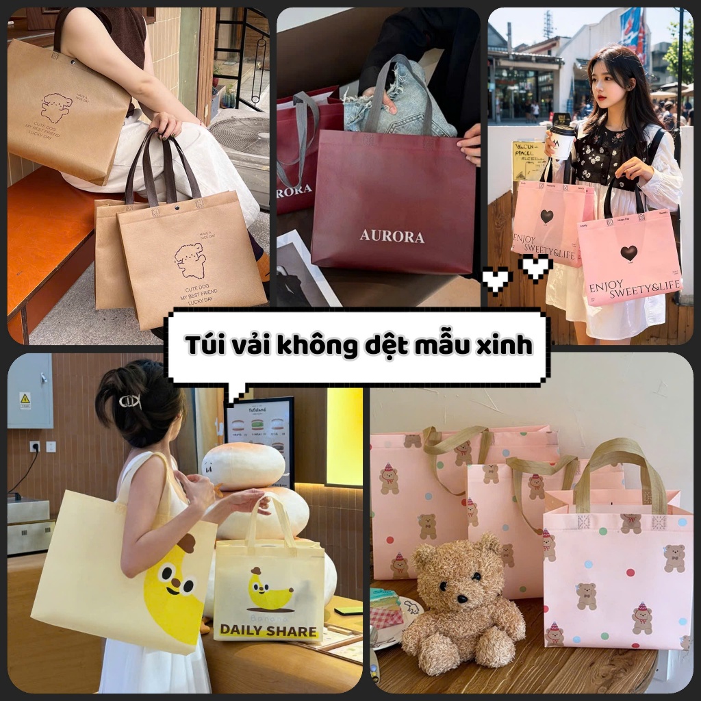 (Mới Về Nhiều Mẫu) Túi vải không dệt đựng quà, áo quần, vật dụng đi chơi đi biển đi học mẫu mã sang trọng xinh xắn