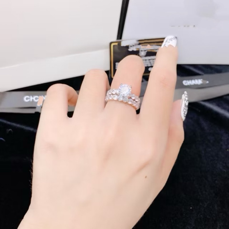 Nhẫn cặp đính hôn full đá mạ bạch kim Italy Kim Xoàn Jewelry