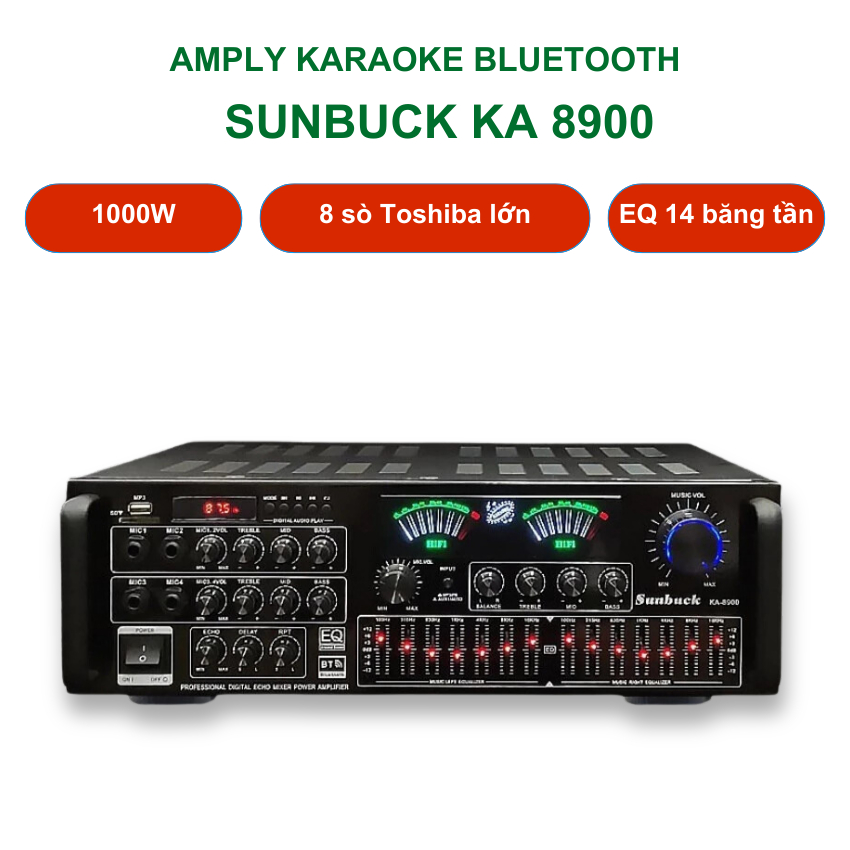 Amply Karaoke Sunbuck KA-8900, Âm Ly Karaoke Bluetooth Công Suất Lớn 1000W, Amply Gia Đình, Điều Chỉ