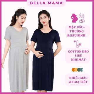 Váy bầu mặc nhà Váy ngủ bâù chất cotton yard cho mẹ bầu mềm mịn nhẹ mát Size 48-65kg - VN4