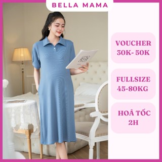 Váy Bầu Mùa Hè Đầm Bầu Polo Suông Cho Mẹ Bầu và Sau Sinh Chất Ly Tăm Co Dãn Mềm Mại Thoải Mái Đủ Size Bella Mama VX02