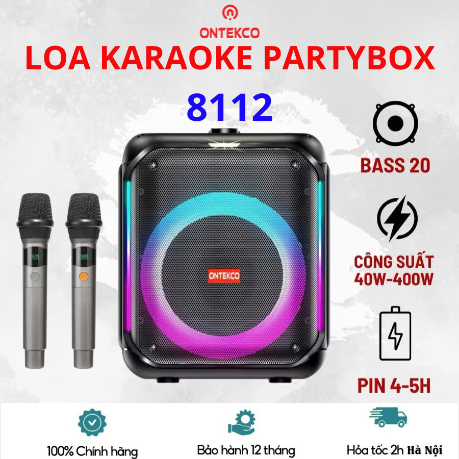 [TẶNG KÈM 2 MIC] Trọn bộ loa xách tay chính hãng ONTEKCO 8112 loa led bluetooth karaoke gia đình chu