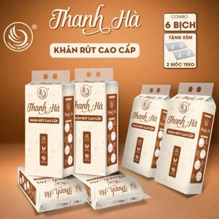 (Nâu) ComBo 6 Bịch, Tặng 2 Móc Đôi, Giấy Rút Treo Tường Thanh Hà, 1280 tờ 4 lớp, Dai Mềm Mịn, Giấy Ăn, Giấy Rút, Khăn Ăn