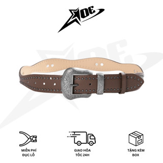 (Có sẵn) AOE STUDIO - Thắt lưng nam nữ Y2K bản to chất da PU cao cấp màu nâu đính đinh tán phong cách  Punk cá tính