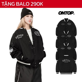 Áo khoác bomber varsity jacket ONTOP vải kaki và nỉ dạ thêu họa tiết da có nút bấm local brand nam nữ | O19-AK11