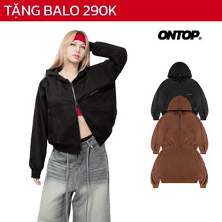 Áo khoác kaki boxy 2 đầu kéo có mũ ONTOP màu nâu, đen local brand nam nữ Hooded Jacket |O21-AK14