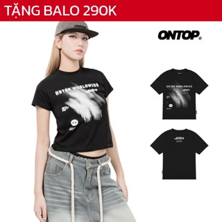 Áo baby tee màu đen in họa tiết ONTOP tay ngắn, tôn dáng vải cotton thoáng mát local brand nữ Ripple | O21-T5