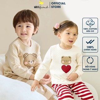 Đồ bộ ngủ tay dài trần bông noel giáng sinh 3 lớp dày mùa thu đông cho bé trai, bé gái Unifriend U2024-60, Size đại