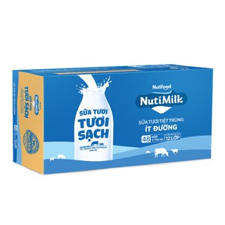 Thùng 48 hộp sữa tươi tiệt trùng Nutimilk tươi sạch 180ml/110ml có đường/ ít đường/nguyên chất
