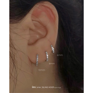 Khuyên tai bạc INS khoen tròn đính đá Zircon 5A cao cấp BLING HOOP / GIÁ 1 CHIẾC [SP190]
