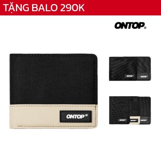 Ví gập đôi vải canvas phối da ONTOP nam nữ nhiều ngăn nhỏ gọn màu đen Bi-Fold Wallet |O-V47 & O-V48