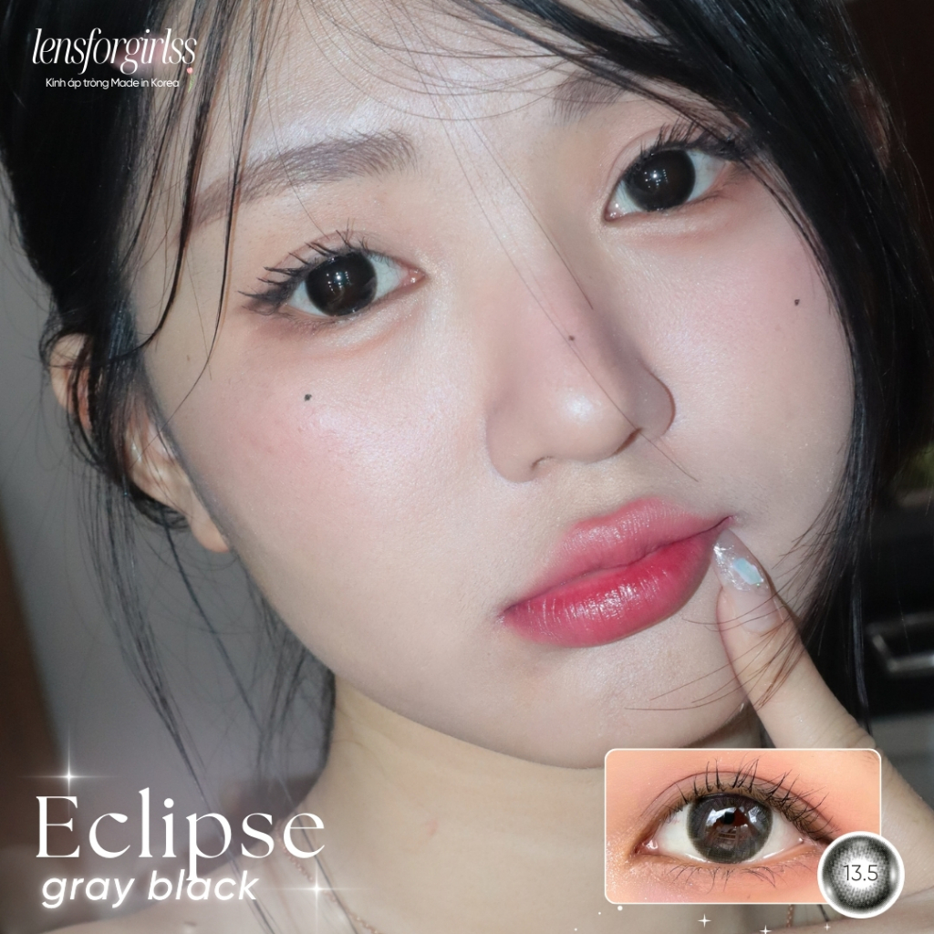 Kính áp tròng GIÃN TRÒNG hack mắt to tròn ECLIPSE GRAY BLACK chính hãng HERA | Lens cận | LENSFORGIRLSS | BigBuy360 - bigbuy360.vn