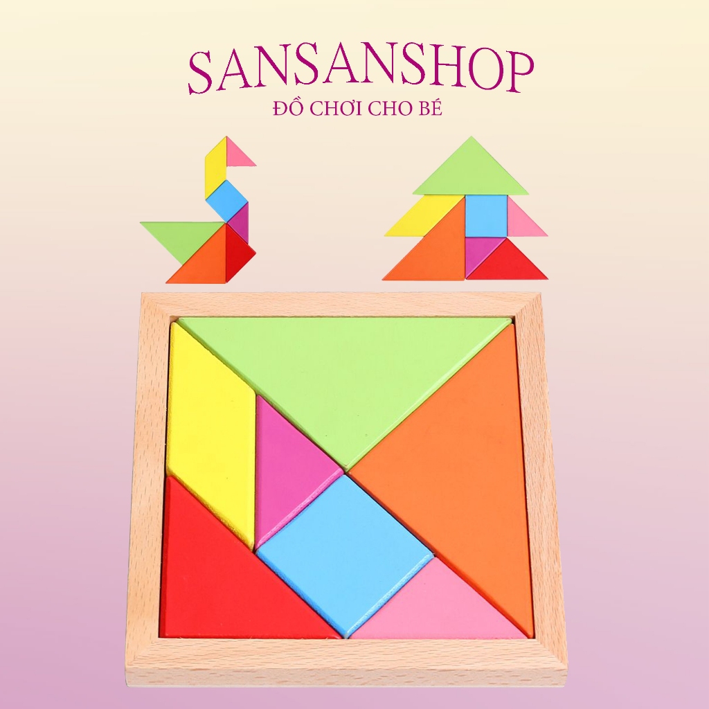 Xếp hình trí uẩn, tangram gỗ cho bé