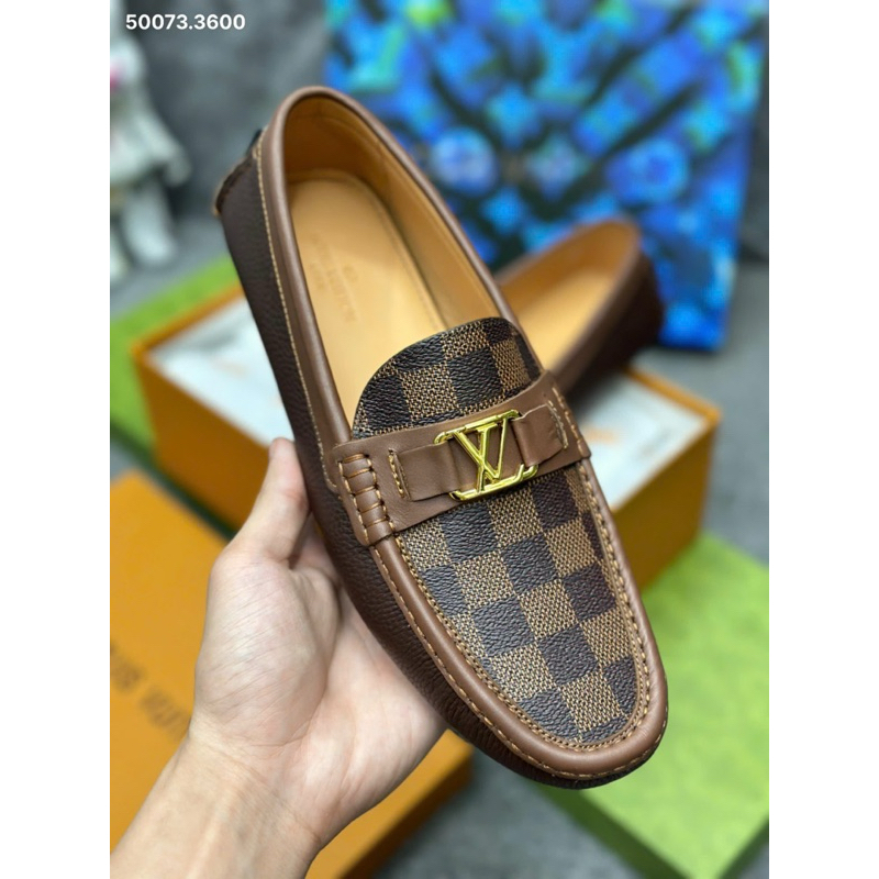 Giày Moca LV , giày lười nam, giày mọi da thật, da sần bản đẹp  Fullbox thẻ bill. [ Bảo hành nổ da b