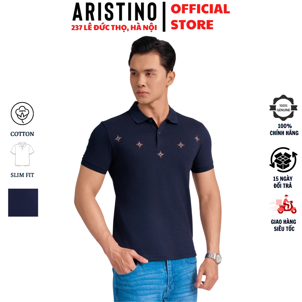 Áo thun polo nam ngắn tay có cổ bẻ Aristino APS045AS2 phom slim fit tôn dáng chất phông cotton cao c