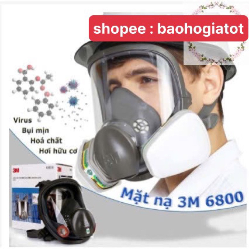 Mặt nạ phòng độc 3M 6800 kèm phin lọc 3m 6001 + bông lọc 3m 5N11 + Nắp giữ 501 - BHGT