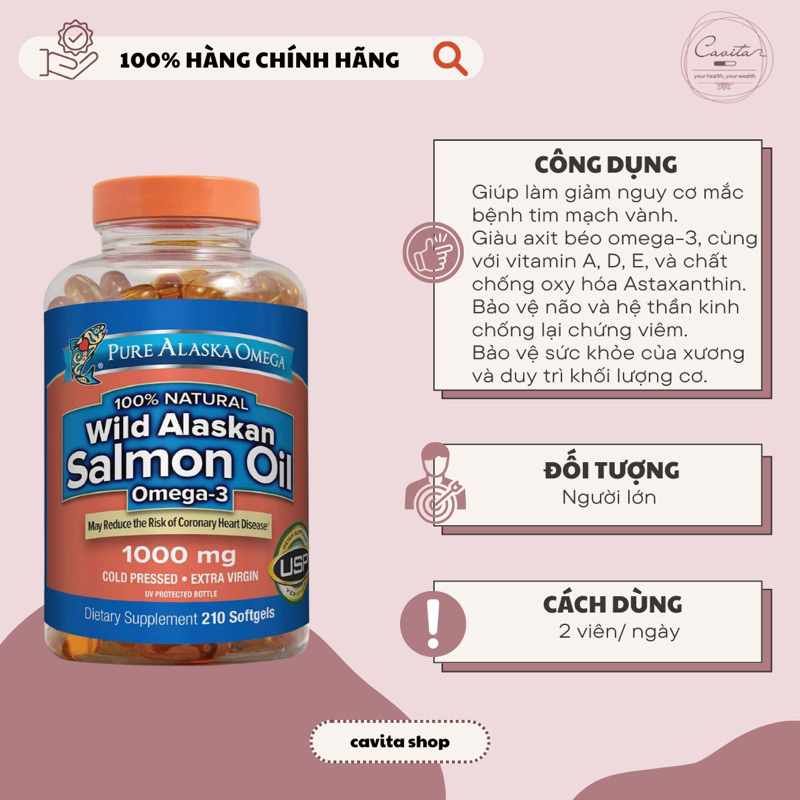 Dầu cá hồi nguyên chất Wild Alaskan Salmon Oil Omega 3 1000mg 210 viên