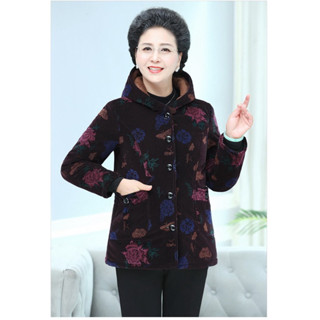 Áo mùa đông cho phụ nữ trung niên và người già, áo khoác nhung độn bông có mũ trùm đầu thời thượng cho bà cho mẹ