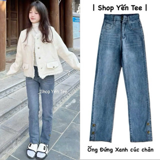( Màu Mới 2025 ) Quần jeans nữ ống đứng màu lạ phối cúc chân Yến Tee , Mặc đi chơi , học che khuyết điểm