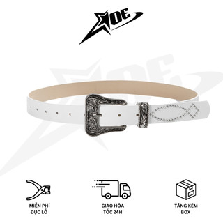   Có sẵn  AOE STUDIO - Thắt lưng nam nữ Y2K chất da PU màu trắng họa tiết nổi đính đinh tán dây phong cách retro 