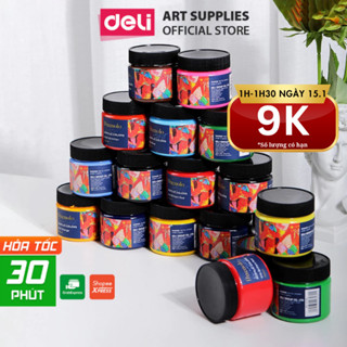 [50 Màu] Màu nước acrylic dạng hũ 100ml chuyên nghiệp Deli dùng vẽ custom trên vải giày tường full bảng màu