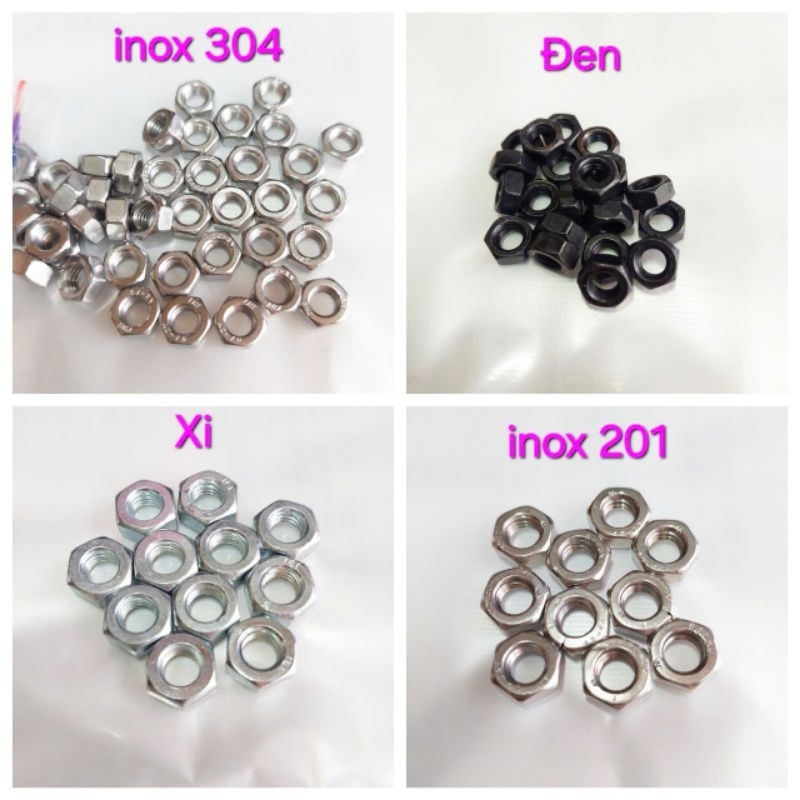 set 1-50 con ecu - tán- đai ốc - xi mạ - thép đen -inox 201- inox 304 . từ M3-M36