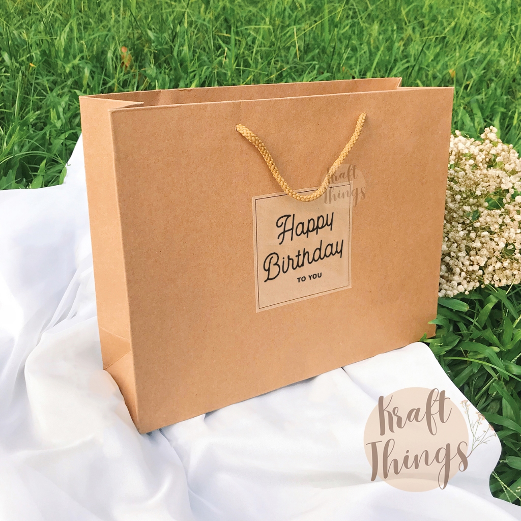 Túi đựng quà sinh nhật kraft dày quai xách Vintage Kraft Things